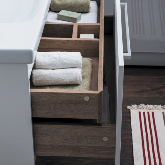 Тумба BIG INN, 80 см, подвесная, 1 ящик + выдвижной внутренний ящик, белый глянец