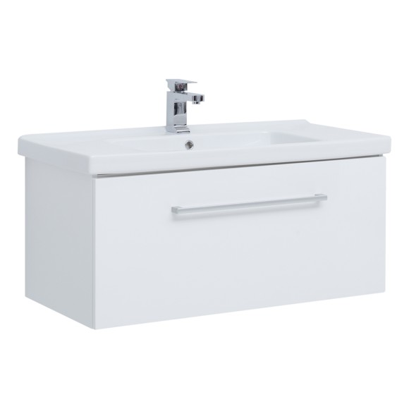 Тумба BIG INN, 80 см, подвесная, 1 ящик + выдвижной внутренний ящик, белый глянец