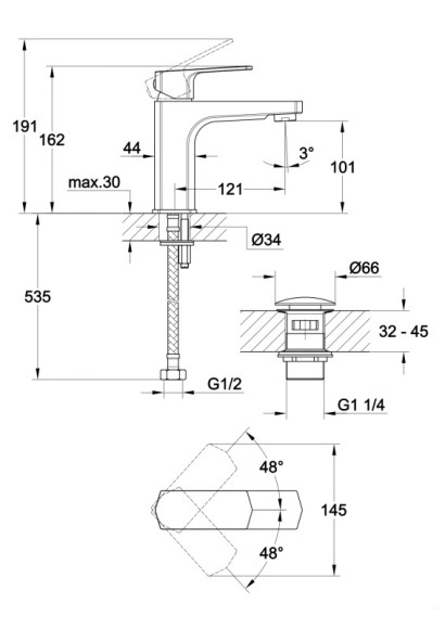 Смеситель для раковины WISLA однорычажный клик клак Смеситель для раковины WISLA однорычажный клик клак
