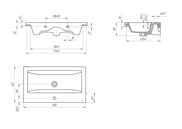 Раковина мебельная COMO 80 1 отв.