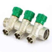Коллектор с вентилями 1" 3 выхода 3/4 зеленый COMPIPЕ