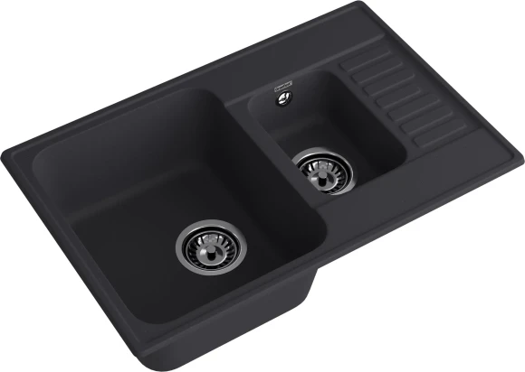 GRANFEST Мойка QUARZ 21К  1,5-чаши+крыло 740*480мм черный арт.GF-Z-