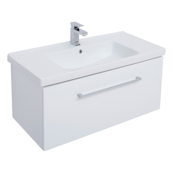 Тумба BIG INN, 100 см, подвесная, 1 ящик + выдвижной внутренний ящик, белый глянец