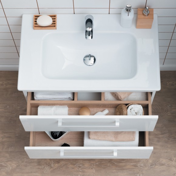 Тумба GIO, 60 см, подвесная, 2 ящика, белый глянец