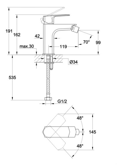 Смеситель для биде WISLA однорычажный Смеситель для биде WISLA однорычажный