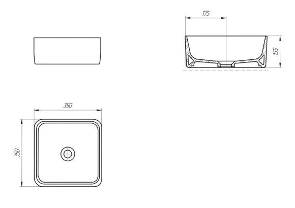 Раковина на столешницу CREA 35 SQUARE 0 отв.