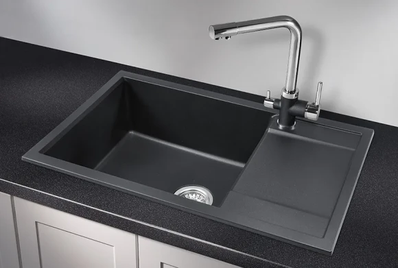 7805, ШВАРЦ (чёрный металлик), кухонная мойка, кварц