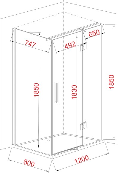 JY035 NEW Душевое ограждение 80х120х185 прямоугольное (б/поддона), прозрачное стекло