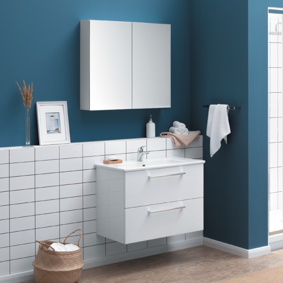 Тумба GIO, 80 см, подвесная, 2 ящика, белый глянец