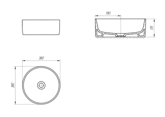 Раковина на столешницу CREA 38 RING 0 отв.