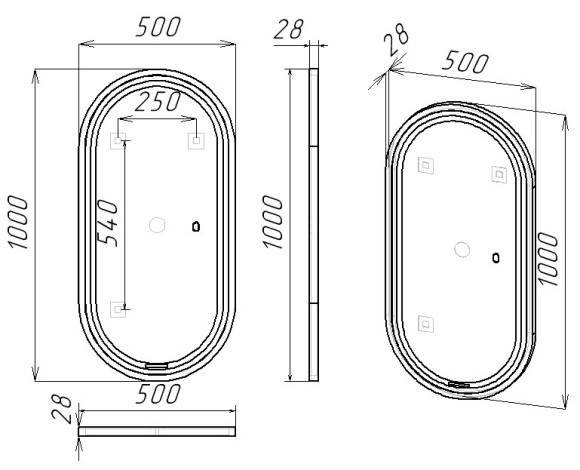 50 Зеркало "Richard 50" универсальное (сенсорный выключатель, рама пластик, гор-вер)