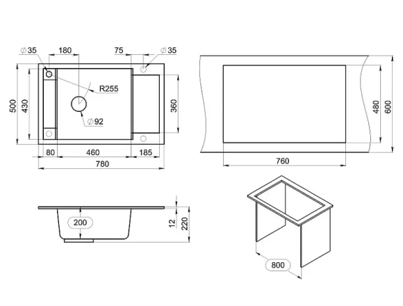 7806, БАЗАЛЬТ, кухонная мойка, кварц