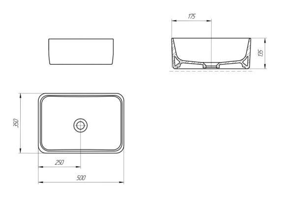 Раковина на столешницу CREA 50 RECTANGULAR 0 отв.