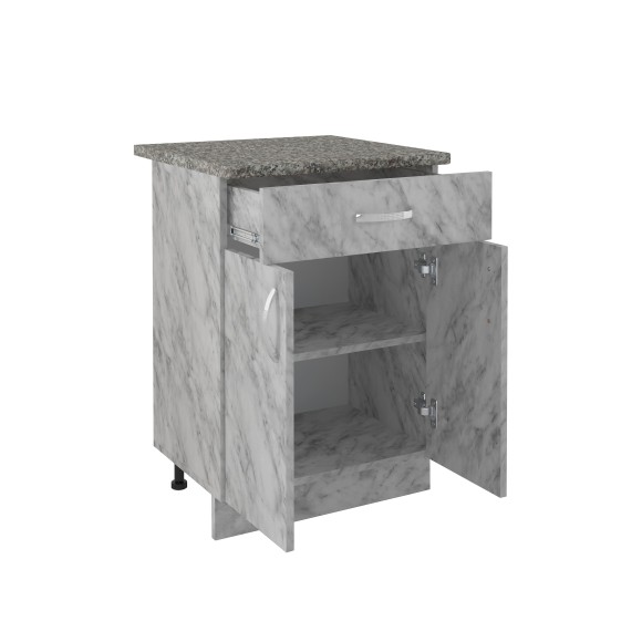 600 Стол рабочий/разделочный (1 ящик) - белый мрамор (60х84х43)