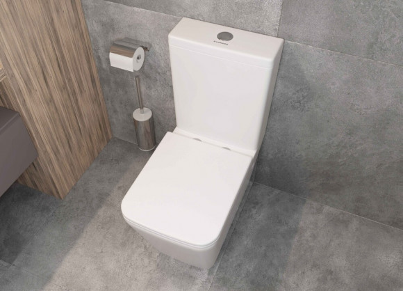 A2808 Унитаз-компакт, безободковый, сиденье тонкое ДП,  удлин. патрубок, крепления, арматура, гориз. выпуск 