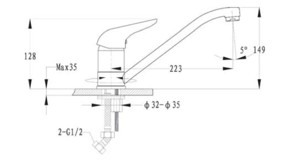 GRANFEST Смеситель для кухни прямой D-40мм черный арт. GRANFEST Смеситель для кухни прямой D-40мм черный арт.