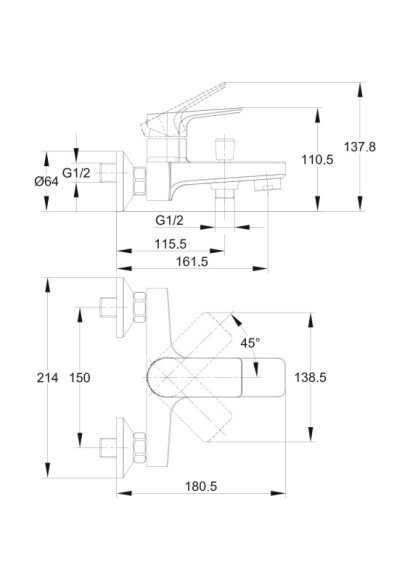 Смеситель для ванны NATURE однорычажный Смеситель для ванны NATURE однорычажный