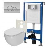 Сет: Система инсталляции Point Элемент для подвесного унитаза PN45120 + Клавиша смыва для инсталляции Point Виктория, хром, PN44061C + Унитаз подвесной Point Афина безободковый, сиденье микролифт PN41041