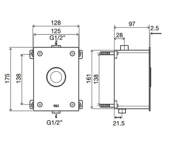 Панель механическая двойная OLI URINAL TREND, сталь нержавеющая, хром