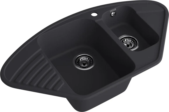 GRANFEST  Мойка QUARZ 14  угловая 1,5-чаши 930*500мм черный арт.GF-Z-