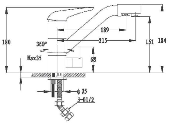 GRANFEST Смеситель для кухни прямой с краном питьевой воды D-40мм иней арт.