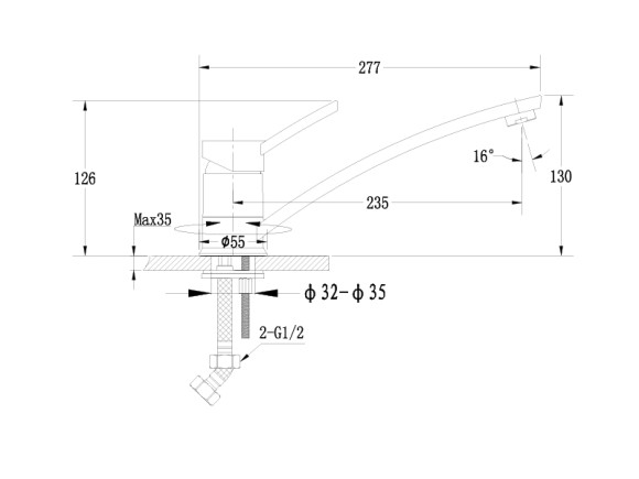 EWIGSTEIN Смеситель для кухни прямой D-40мм антрацит