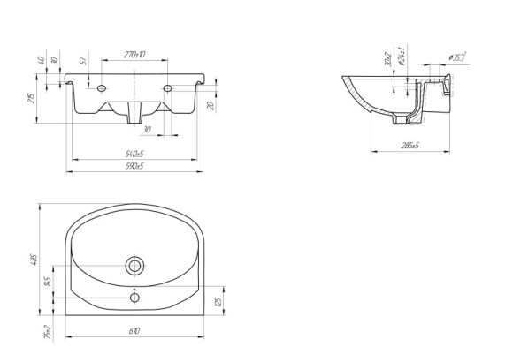 Раковина мебельная ERICA 61 1 отв.