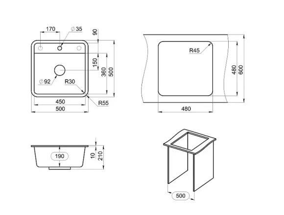 5001, ГРАФИТ, кухонная мойка, СтандАРТ кварц