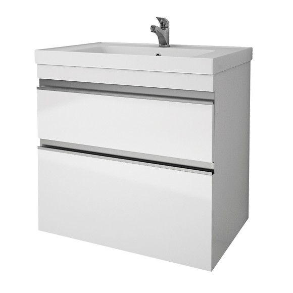 Тумба GRACE PLUS, 70 см, подвесная/напольная, 2 ящика, с опорами, белый глянец