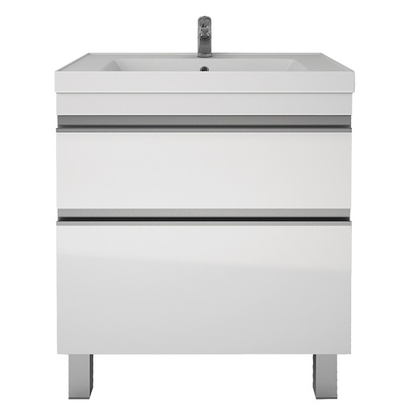 Тумба GRACE PLUS, 70 см, подвесная/напольная, 2 ящика, с опорами, белый глянец