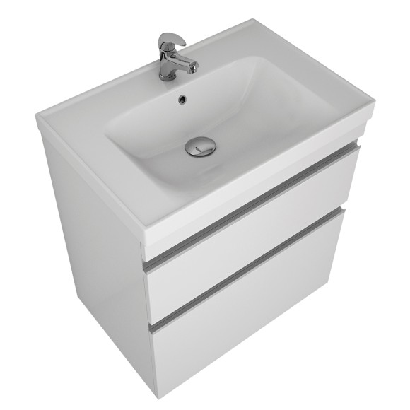 Тумба GRACE PLUS, 70 см, подвесная/напольная, 2 ящика, с опорами, белый глянец