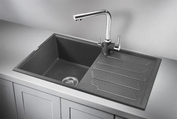 8002, ГРАФИТ (ЧЁРНО-СЕРЫЙ), кухонная мойка, кварц