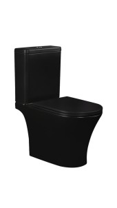 A2801BM Унитаз-компакт безободковый черный матовый, сиденье черное тонкое ДП, крепления, арматура, гориз. выпуск 