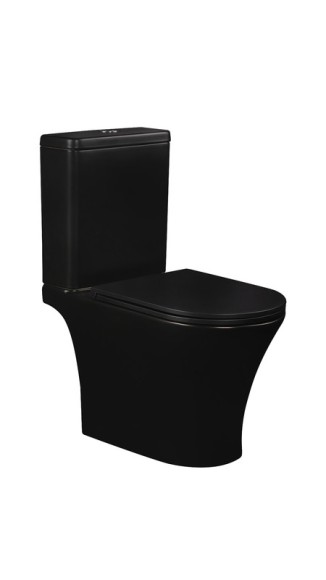 A2801BM Унитаз-компакт безободковый черный матовый, сиденье черное тонкое ДП, крепления, арматура, гориз. выпуск 