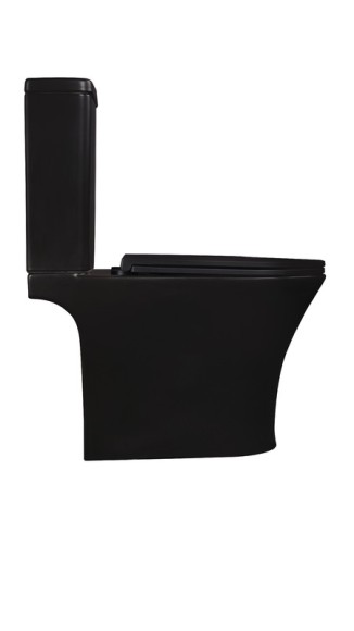 A2801BM Унитаз-компакт безободковый черный матовый, сиденье черное тонкое ДП, крепления, арматура, гориз. выпуск 