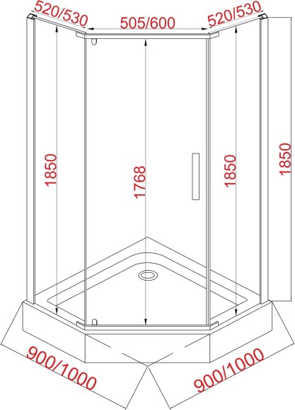JY029 Душевое ограждение 100х100х185 трапеция (б/поддона), прозрачное стекло JY029 Душевое ограждение 100х100х185 трапеция (б/поддона), прозрачное стекло