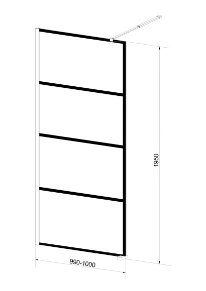 PF01 Душевое ограждение напольное неподвижное 100х195, прозрачн.стекло/чёрные полосы/чёрн.профиль