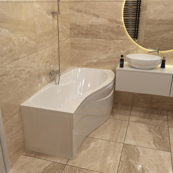 Комплект Акриловая ванна TIMO  VINO1590R+Каркас + Слив-перелив+Гидромассаж 6 форсунок+Гидромассаж спины 3 форсунки+Хромотерапия+Фронтальная панель