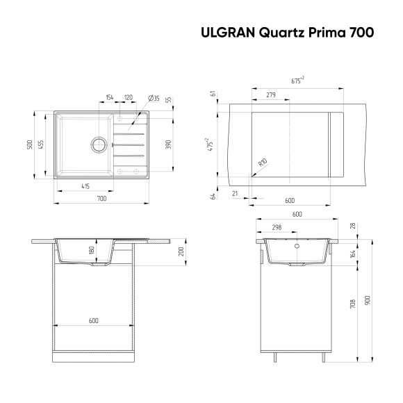 Мойка ULGRAN Quartz Prima 700-02, лен Мойка ULGRAN Quartz Prima 700-02, лен