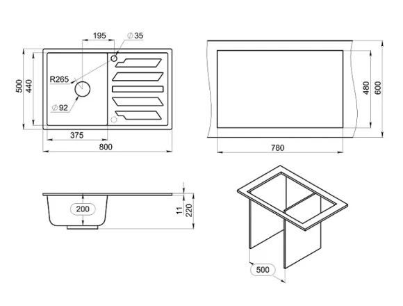 8002, ШВАРЦ (чёрный металлик), кухонная мойка, кварц 8002, ШВАРЦ (чёрный металлик), кухонная мойка, кварц