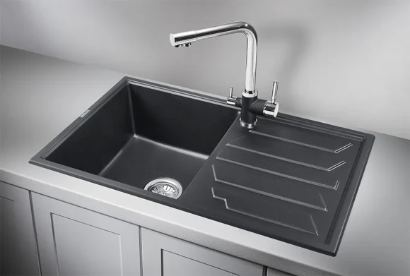 8002, ШВАРЦ (чёрный металлик), кухонная мойка, кварц 8002, ШВАРЦ (чёрный металлик), кухонная мойка, кварц