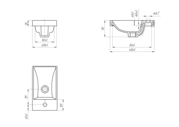 Раковина мебельная MODUO 40 1 отв.