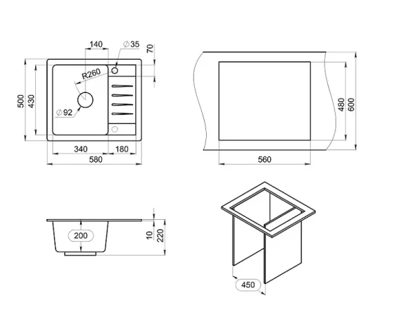 5803, БАЗАЛЬТ, кухонная мойка, СтандАРТ кварц