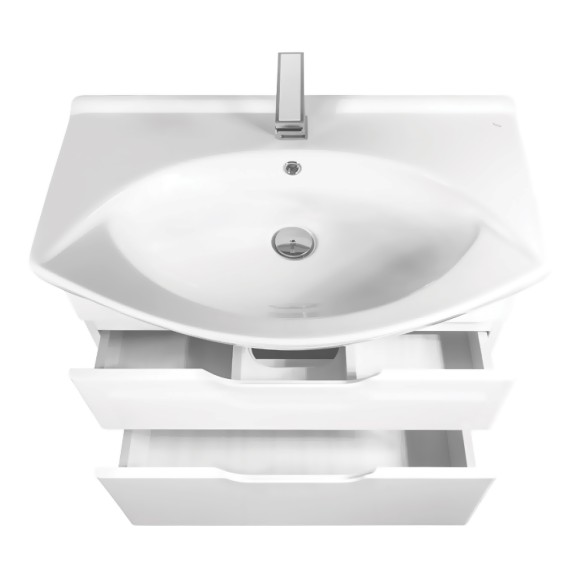 Тумба LAGUNA PLUS, 85 см, подвесная/напольная, 2 ящика, с опорами, белый глянец