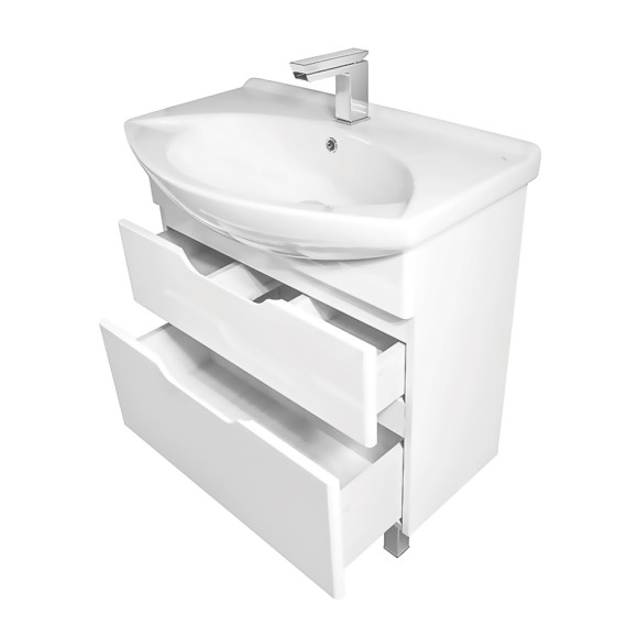 Тумба LAGUNA PLUS, 85 см, подвесная/напольная, 2 ящика, с опорами, белый глянец