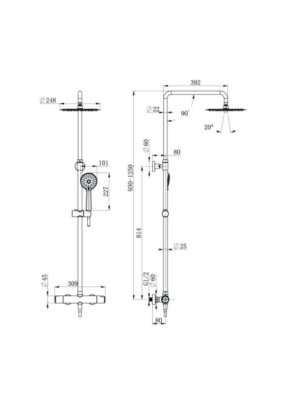 Душевая система ODRA (смеситель термостатический) 3 режима шланг 150 PVC