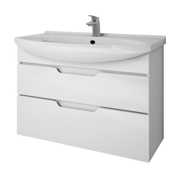 Тумба LAGUNA PLUS, 105 см, подвесная/напольная, 2 ящика, с опорами, белый глянец