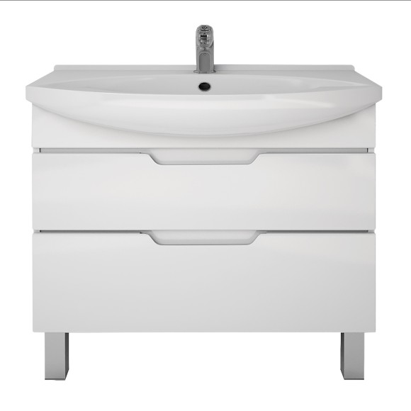 Тумба LAGUNA PLUS, 105 см, подвесная/напольная, 2 ящика, с опорами, белый глянец