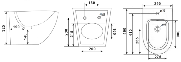 Биде подвесное TIMO KULO TK-404MB (490*365*325)