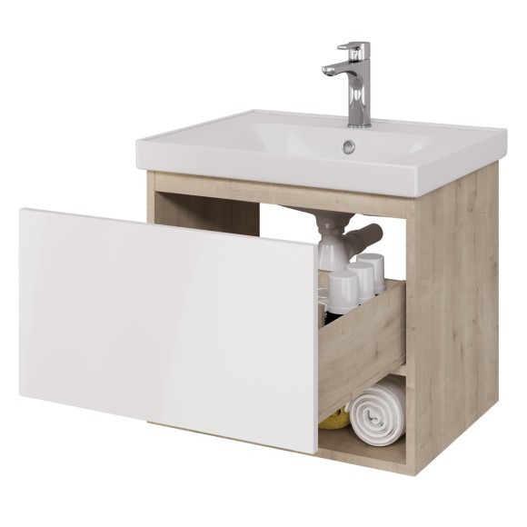 Тумба PERFECTO, 60 см, подвесная, 1 ящик, дуб эврика/белый глянец